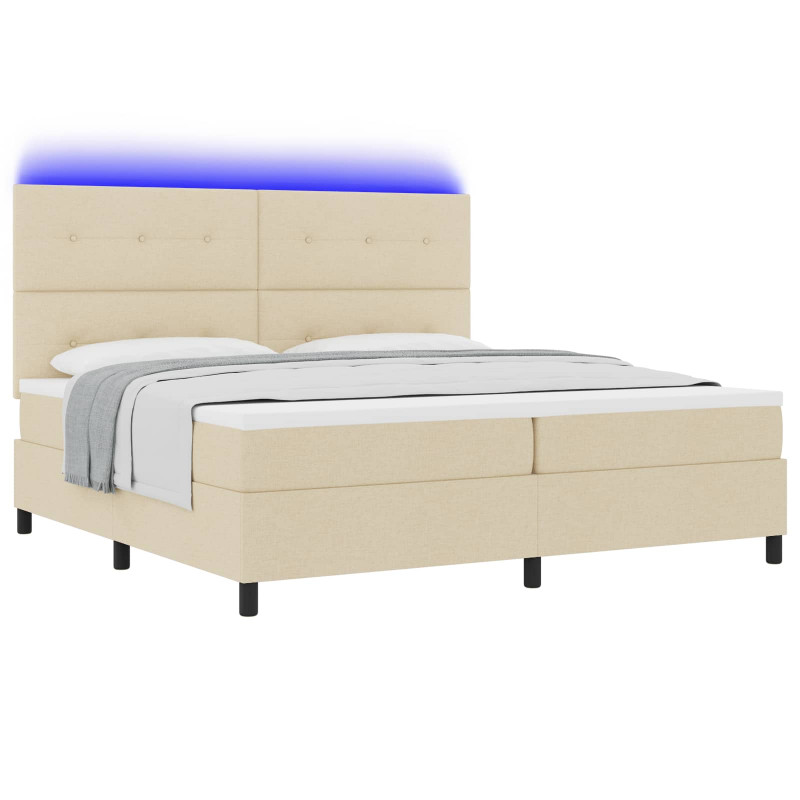 Łóżko sprężynowe z materacem z LED Kremowy 200 x 200 cm tkanina