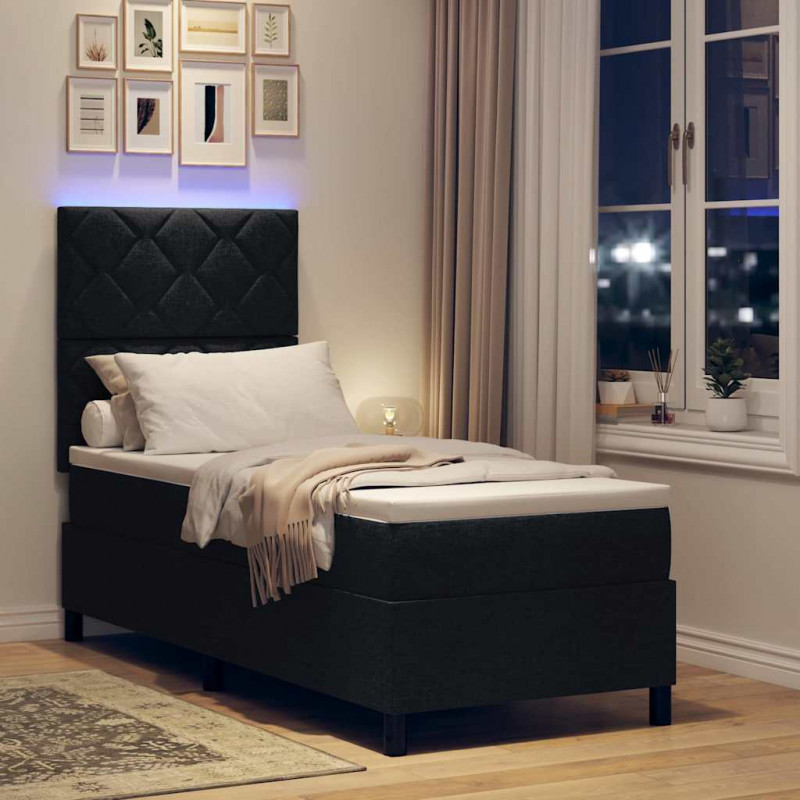 Łóżko sprężynowe z materacem z LED Czarny 80 x 200 cm tkanina