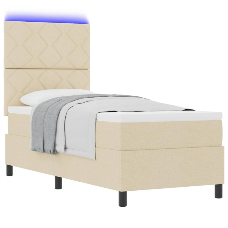 Łóżko sprężynowe z materacem z LED Kremowy 80 x 200 cm tkanina