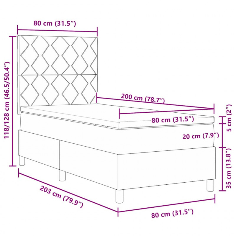 Łóżko sprężynowe z materacem z LED Kremowy 80 x 200 cm tkanina