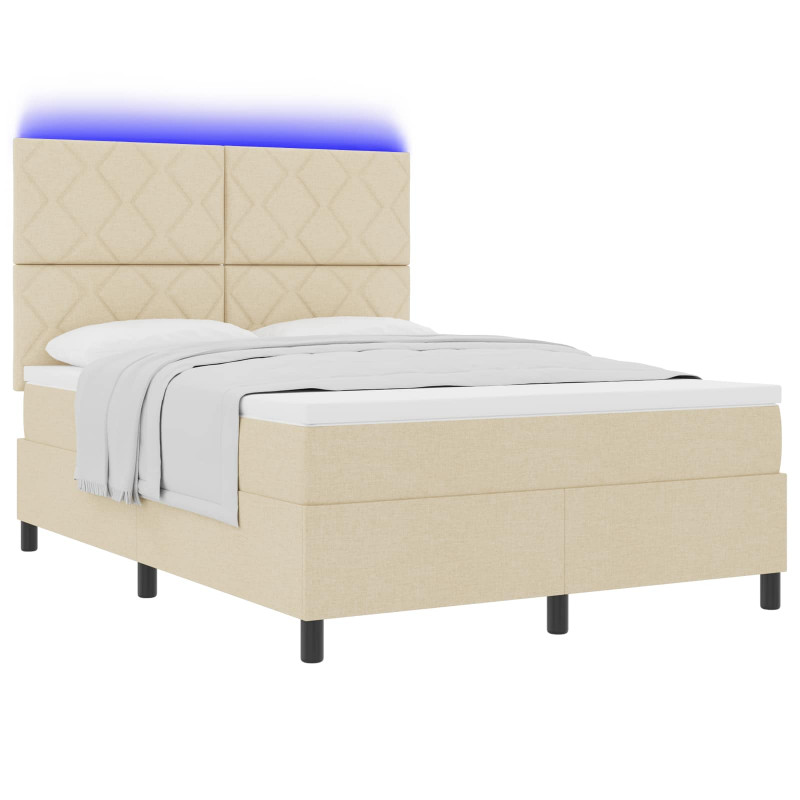 Łóżko sprężynowe z materacem z LED Kremowy 160 x 200 cm tkanina