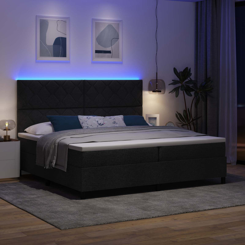 Łóżko sprężynowe z materacem z LED Czarny 200 x 200 cm tkanina