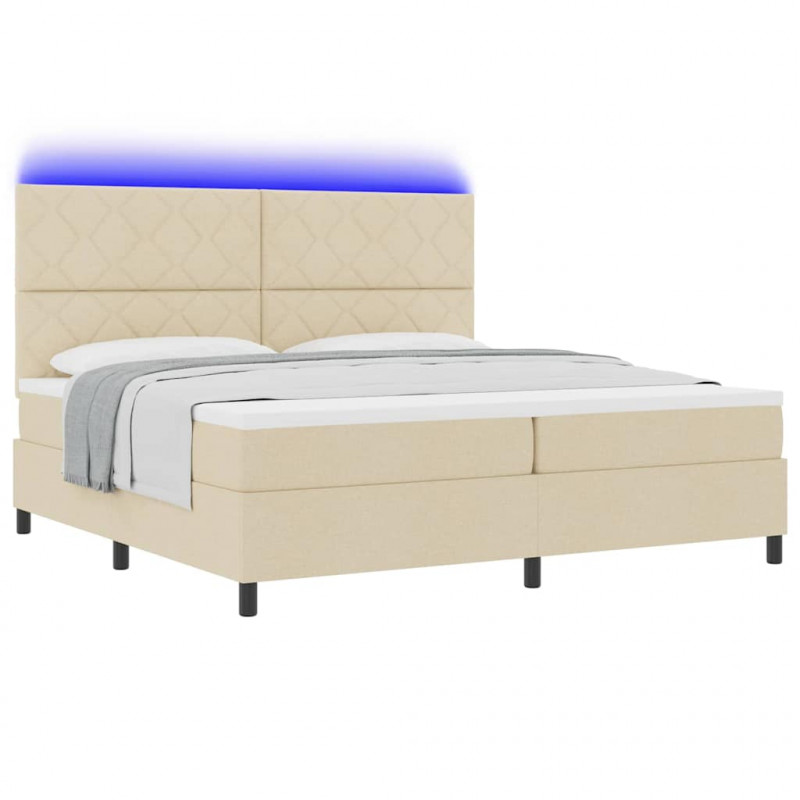 Łóżko sprężynowe z materacem z LED Kremowy 200 x 200 cm tkanina