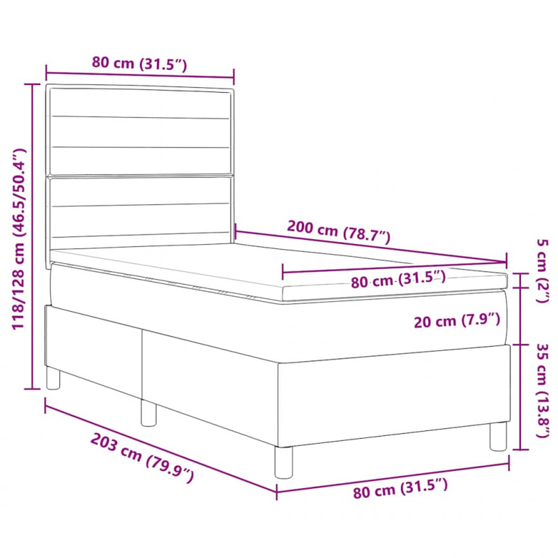 Łóżko z sprężyną LED z materacem Czarny 80 x 200 cm tkanina