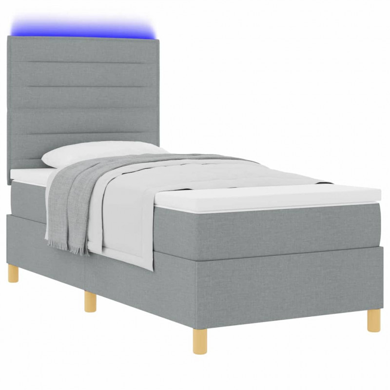 Łóżko z sprężyną LED z materacem Jasnoszary 90 x 190 cm tkanina