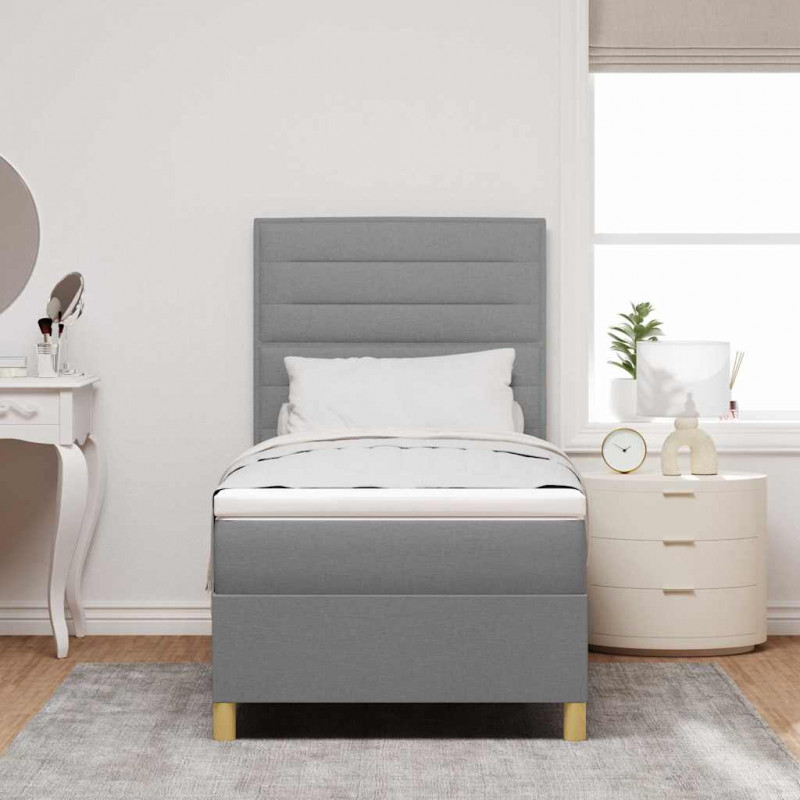 Łóżko z sprężyną LED z materacem Jasnoszary 90 x 190 cm tkanina