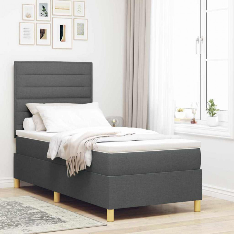 Łóżko z sprężyną LED Ciemnoszary 90 x 190 cm tkanina