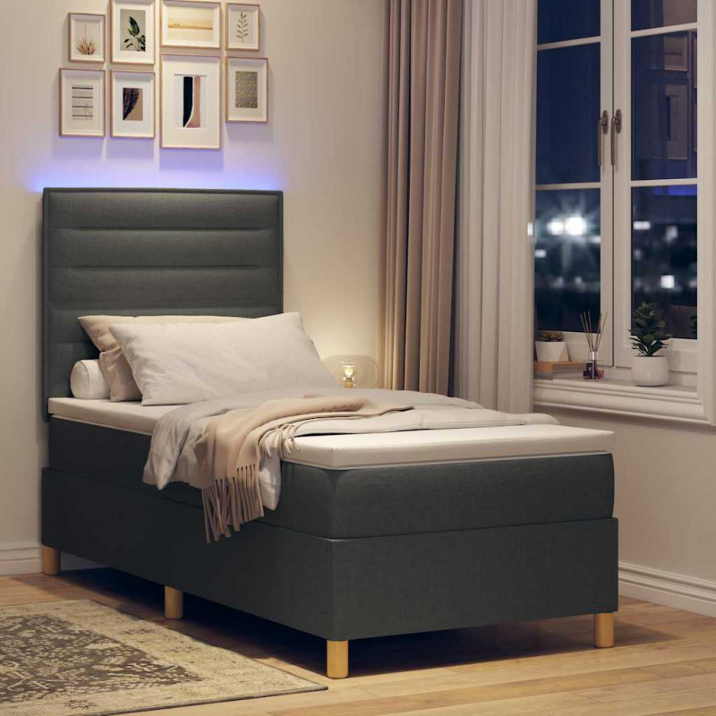 Łóżko z sprężyną LED Ciemnoszary 90 x 190 cm tkanina