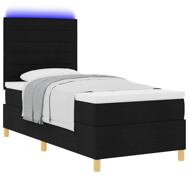 Łóżko z sprężyną LED z materacem Czarny 90 x 190 cm tkanina