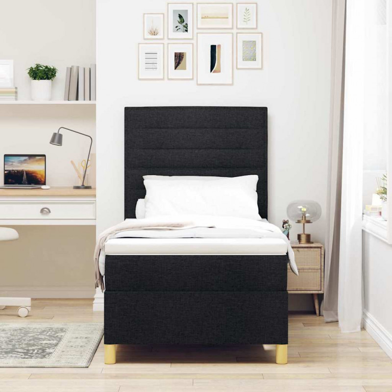Łóżko z sprężyną LED z materacem Czarny 90 x 190 cm tkanina