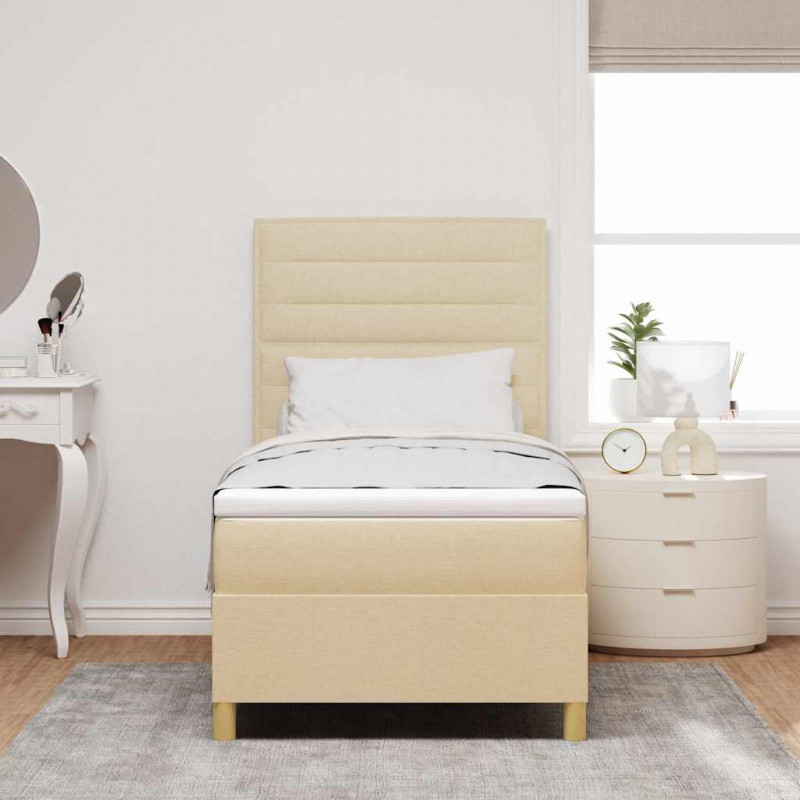Łóżko z sprężyną LED z materacem Kremowy 90 x 190 cm tkanina