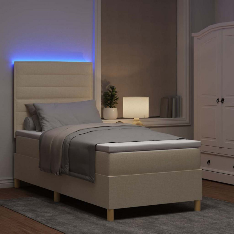 Łóżko z sprężyną LED z materacem Kremowy 90 x 190 cm tkanina