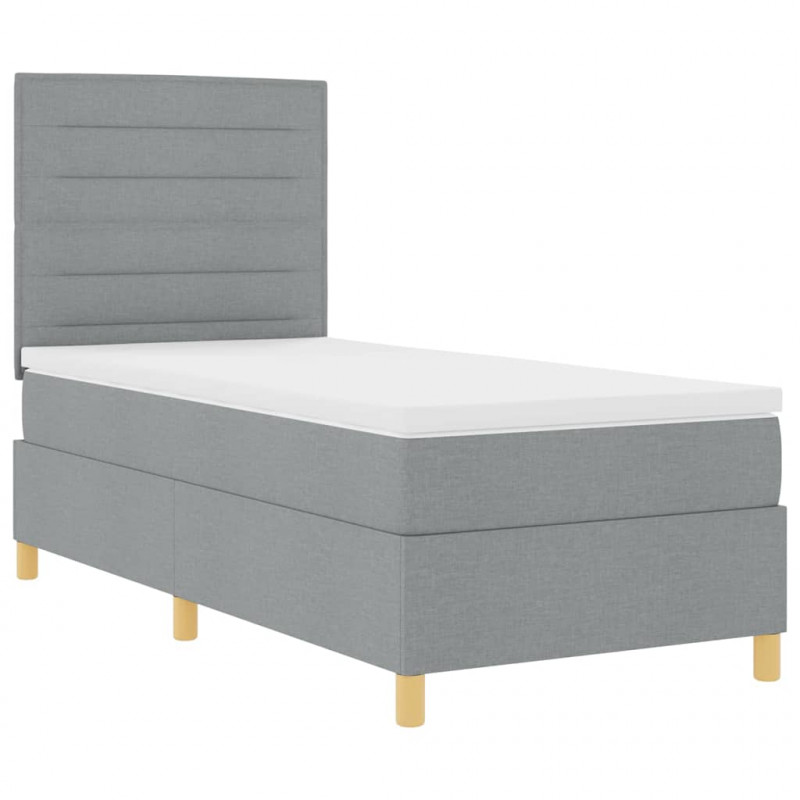 Łóżko z sprężyną LED z materacem Jasnoszary 90 x 200 cm tkanina