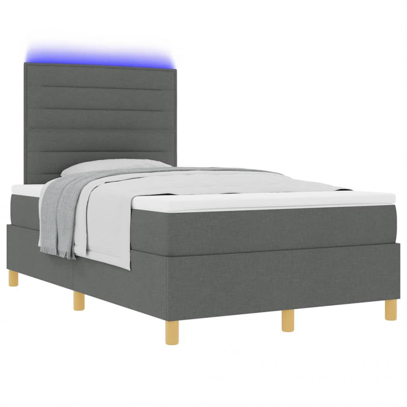 Łóżko z sprężyną LED Ciemnoszary 120 x 190 cm tkanina