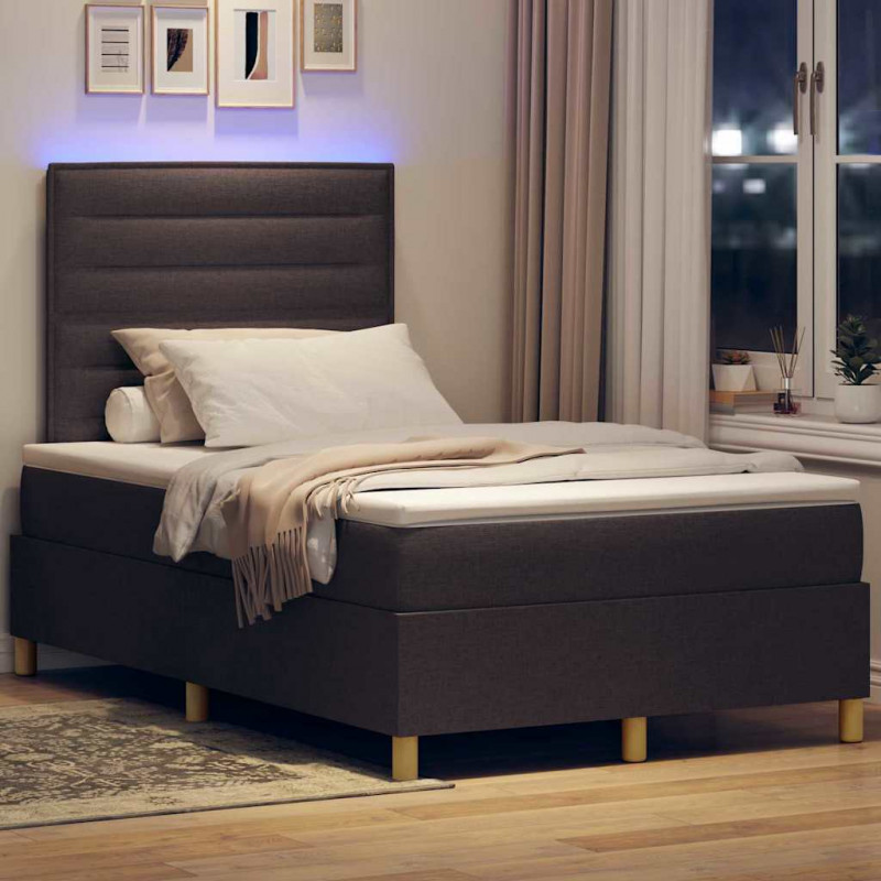 Łóżko z sprężyną LED Ciemny brąz 120 x 190 cm tkanina