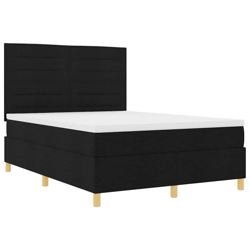 Łóżko z sprężyną LED z materacem Czarny 140 x 190 cm tkanina