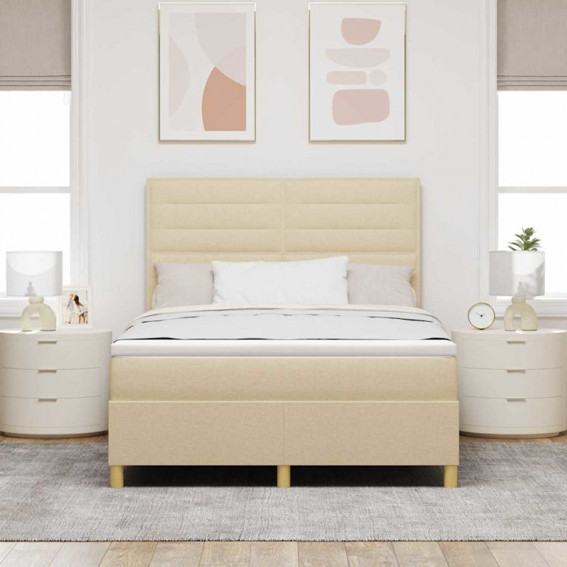 Łóżko z sprężyną LED z materacem Kremowy 140 x 190 cm tkanina