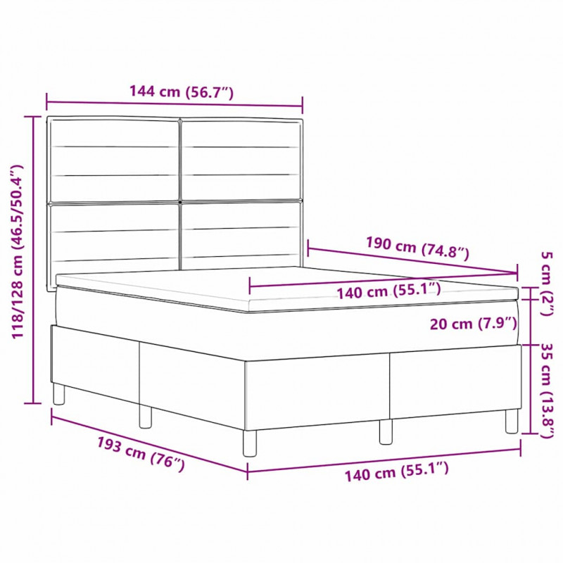 Łóżko z sprężyną LED z materacem Niebieski 140 x 190 cm tkanina