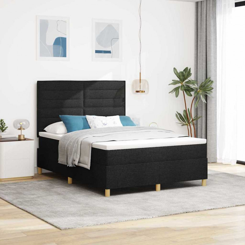 Łóżko z sprężyną LED z materacem Czarny 140 x 200 cm tkanina
