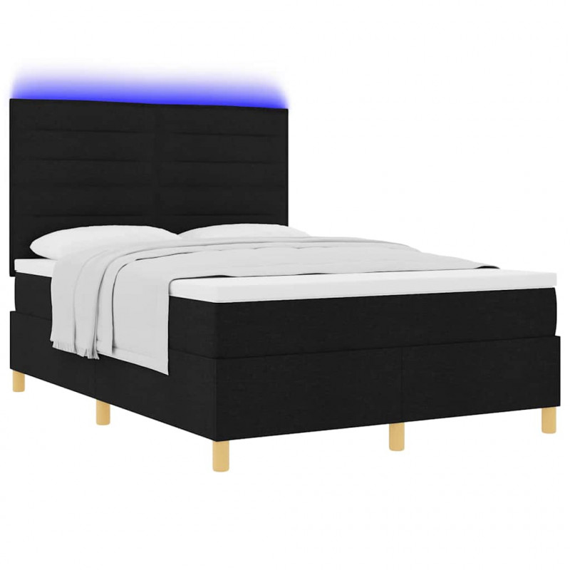 Łóżko z sprężyną LED z materacem Czarny 140 x 200 cm tkanina