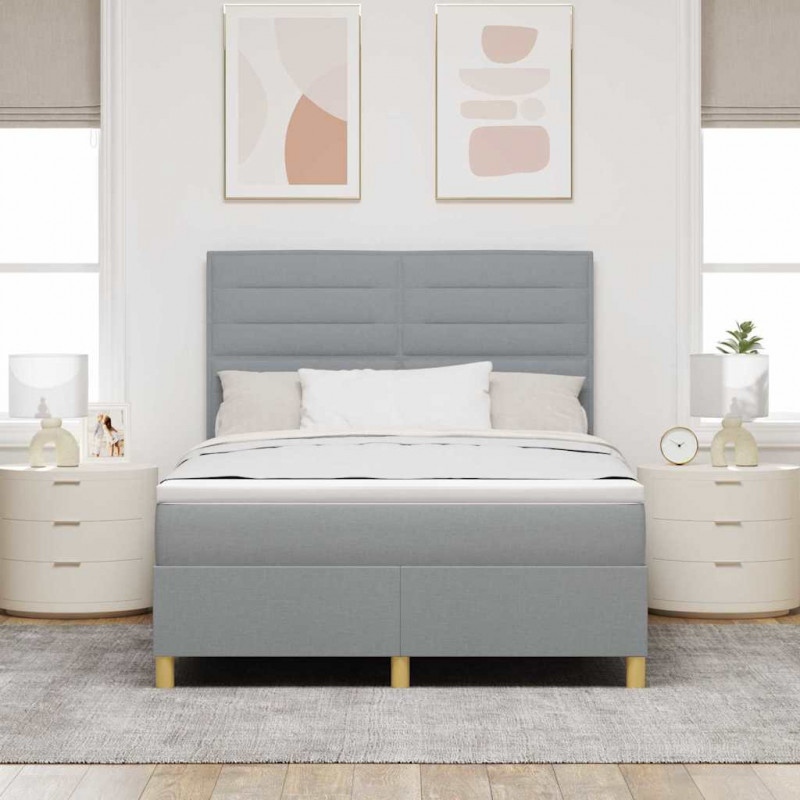 Łóżko z sprężyną LED Jasnoszary 160 x 200 cm tkanina