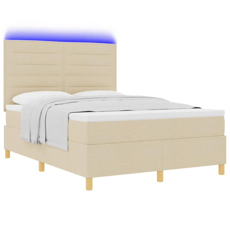 Łóżko z sprężyną LED z materacem Kremowy 160 x 200 cm tkanina
