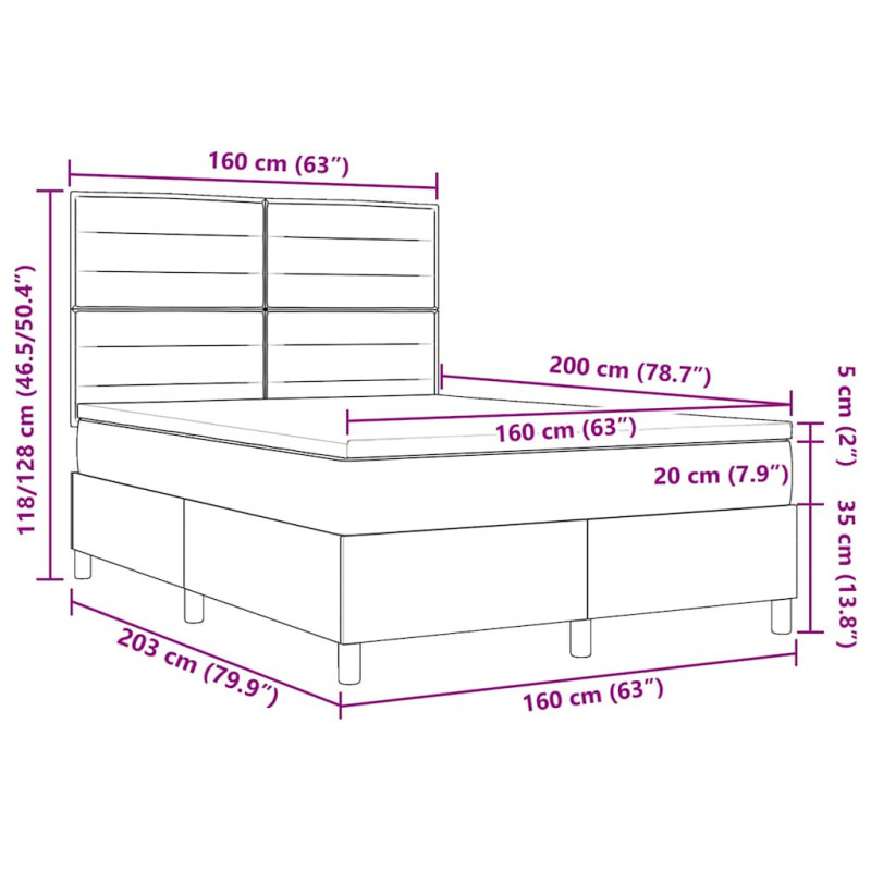 Łóżko z sprężyną LED z materacem Kremowy 160 x 200 cm tkanina