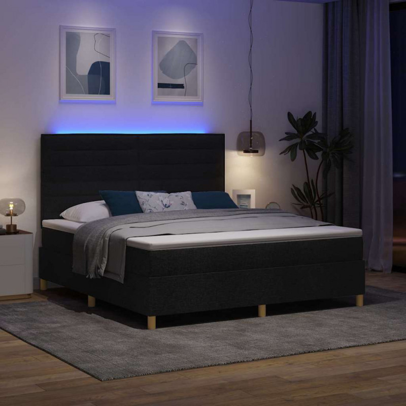 Łóżko z sprężyną LED z materacem Czarny 180 x 200 cm tkanina