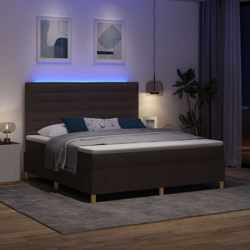 Łóżko z sprężyną LED Ciemny brąz 180 x 200 cm tkanina