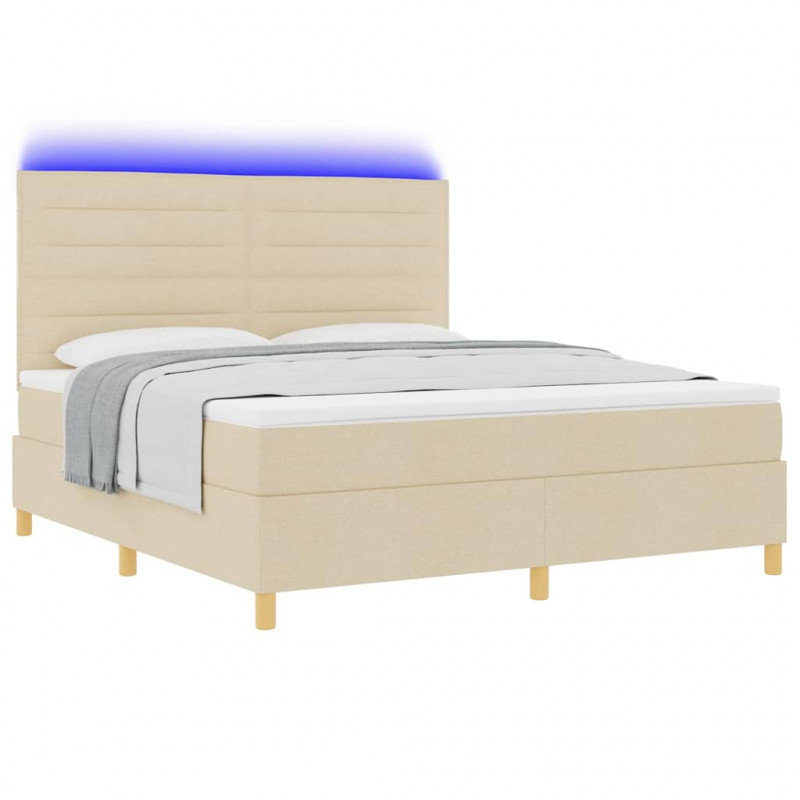Łóżko z sprężyną LED z materacem Kremowy 180 x 200 cm tkanina
