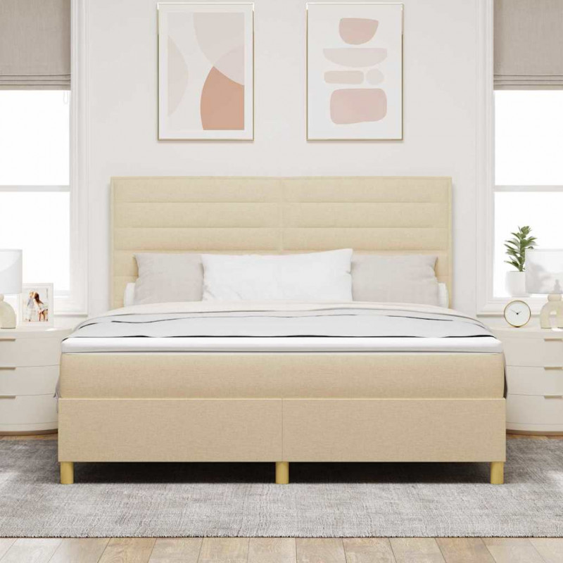 Łóżko z sprężyną LED z materacem Kremowy 180 x 200 cm tkanina