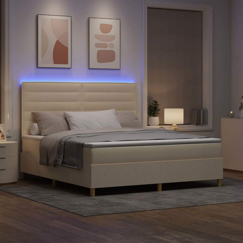 Łóżko z sprężyną LED z materacem Kremowy 180 x 200 cm tkanina