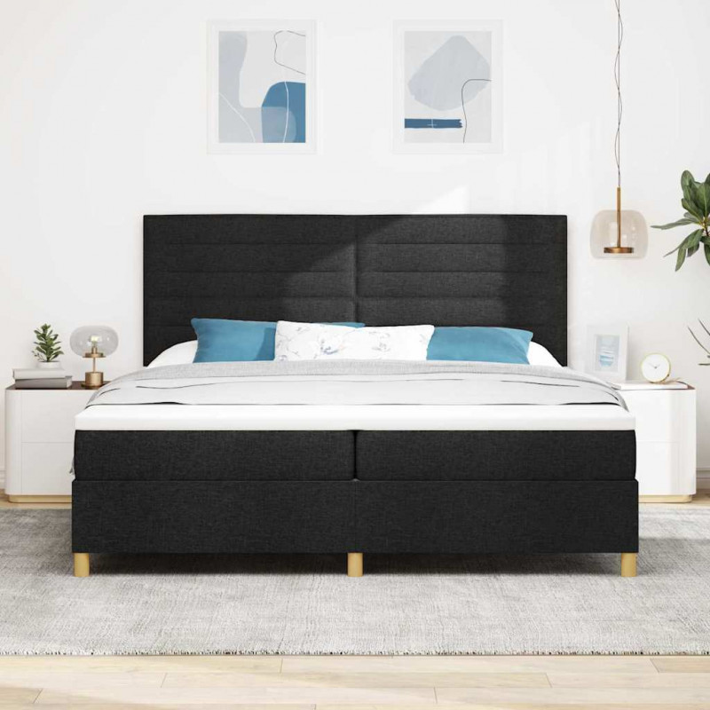 Łóżko z sprężyną LED z materacem Czarny 200 x 200 cm tkanina