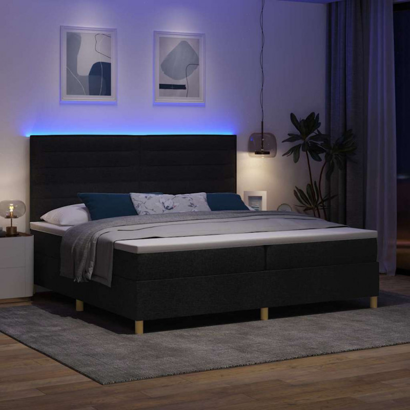 Łóżko z sprężyną LED z materacem Czarny 200 x 200 cm tkanina