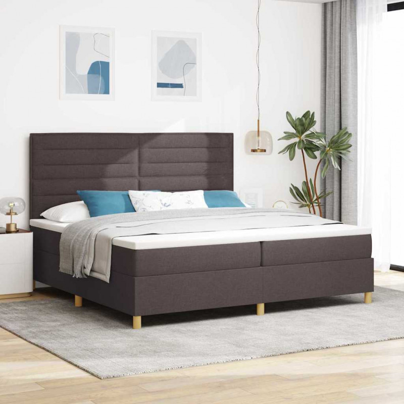 Łóżko z sprężyną LED Ciemny brąz 200 x 200 cm tkanina