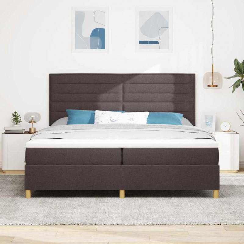 Łóżko z sprężyną LED Ciemny brąz 200 x 200 cm tkanina