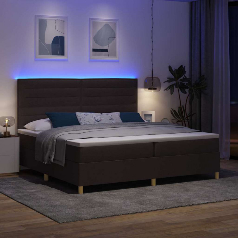 Łóżko z sprężyną LED Ciemny brąz 200 x 200 cm tkanina