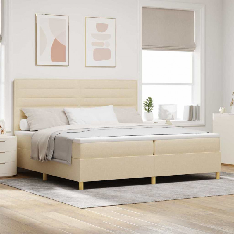 Łóżko z sprężyną LED z materacem Kremowy 200 x 200 cm tkanina