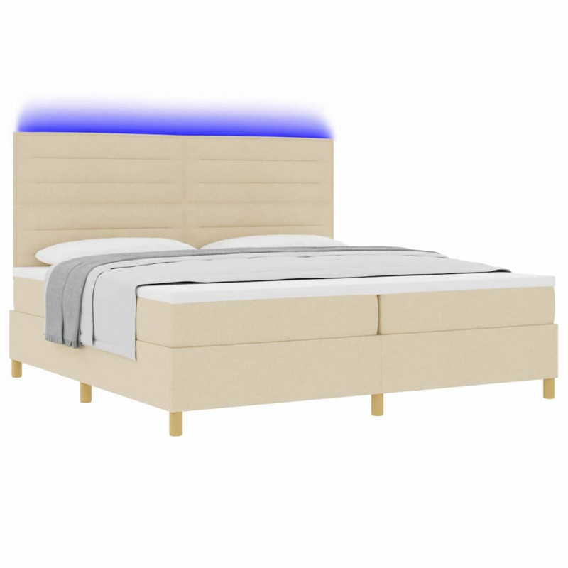Łóżko z sprężyną LED z materacem Kremowy 200 x 200 cm tkanina