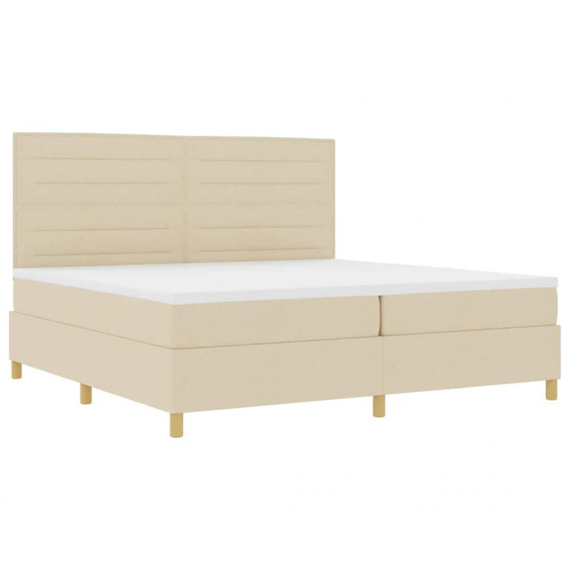 Łóżko z sprężyną LED z materacem Kremowy 200 x 200 cm tkanina
