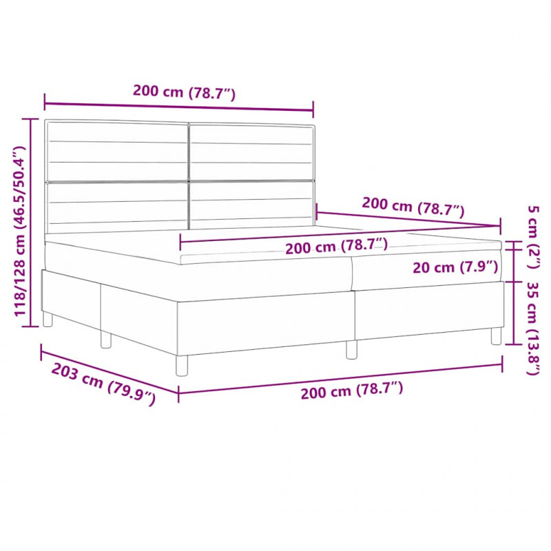 Łóżko z sprężyną LED z materacem Kremowy 200 x 200 cm tkanina