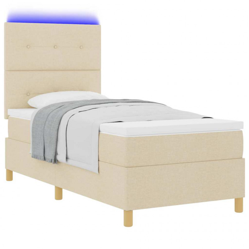 Łóżko z sprężyną LED z materacem Kremowy 80 x 200 cm tkanina