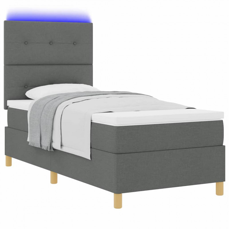 Łóżko z sprężyną LED Ciemnoszary 90 x 190 cm tkanina