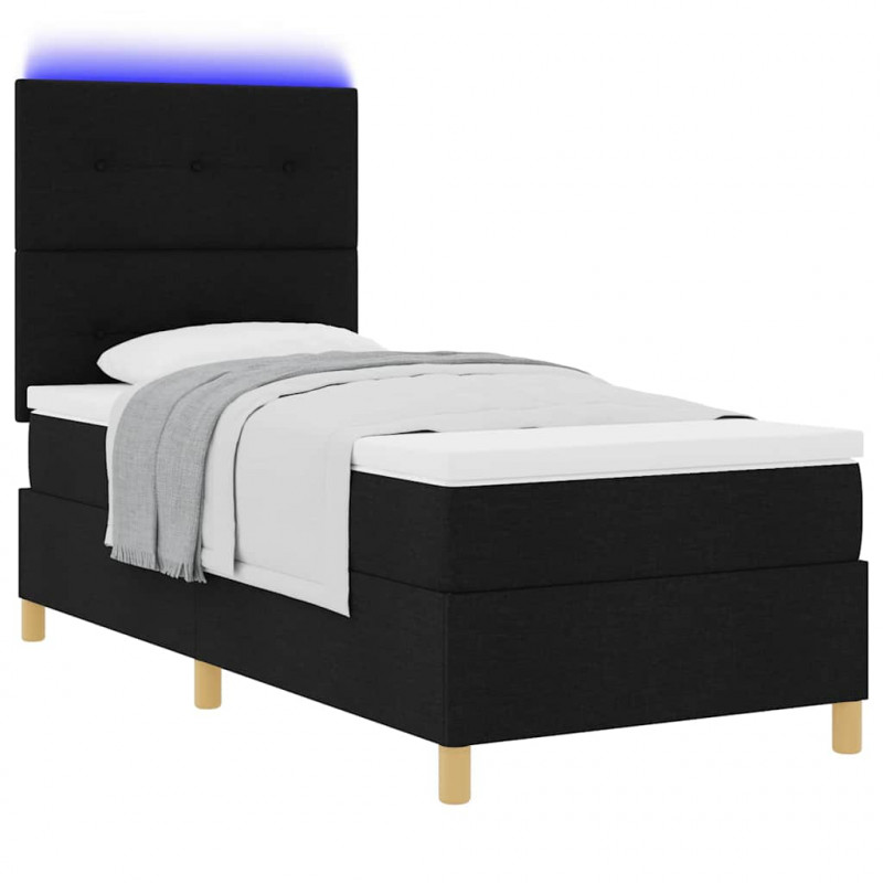 Łóżko z sprężyną LED z materacem Czarny 90 x 200 cm tkanina