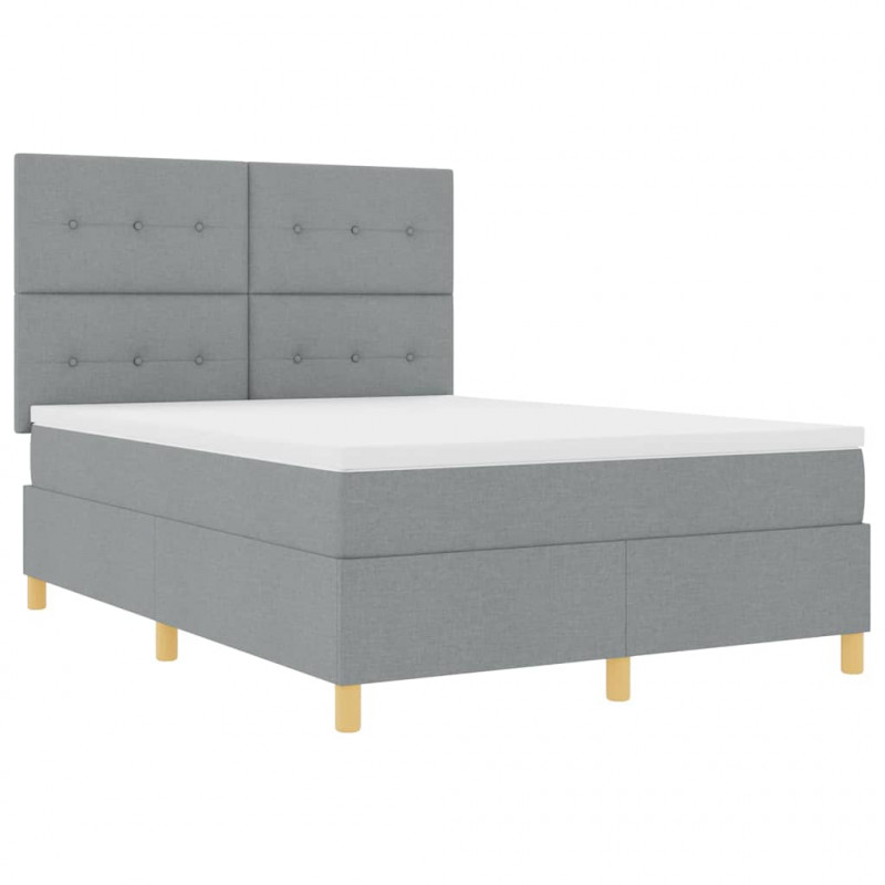 Łóżko z sprężyną LED Jasnoszary 140 x 190 cm tkanina