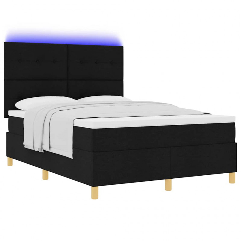 Łóżko z sprężyną LED z materacem Czarny 140 x 190 cm tkanina
