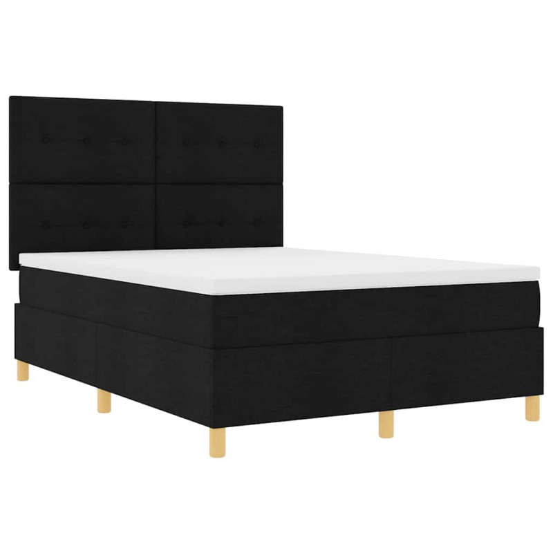 Łóżko z sprężyną LED z materacem Czarny 140 x 190 cm tkanina