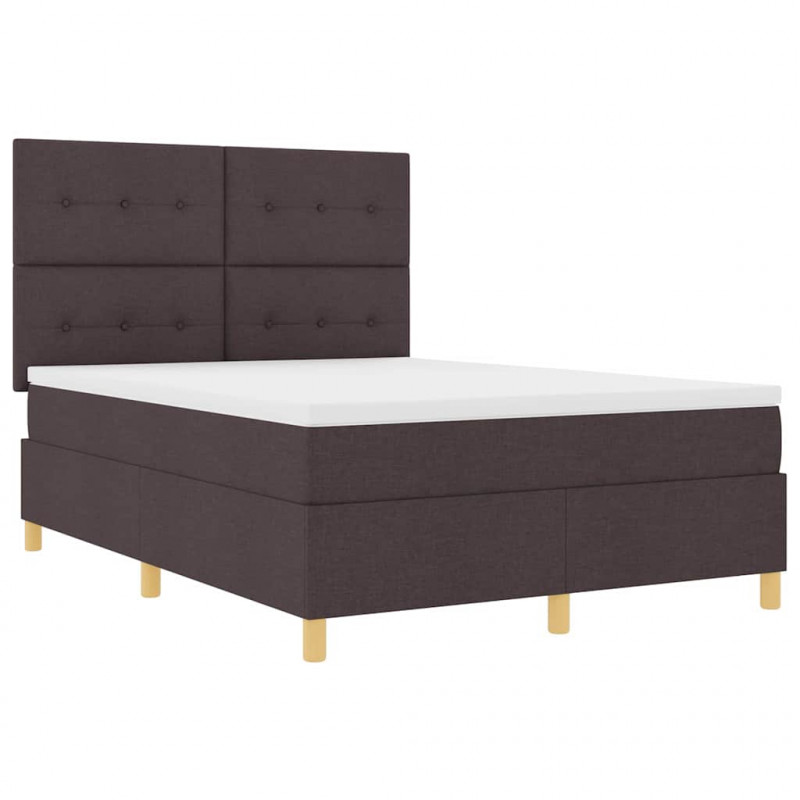 Łóżko z sprężyną LED Ciemny brąz 140 x 190 cm tkanina
