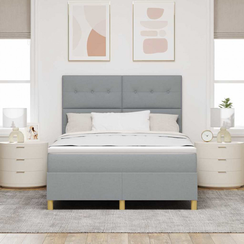 Łóżko z sprężyną LED Jasnoszary 140 x 200 cm tkanina