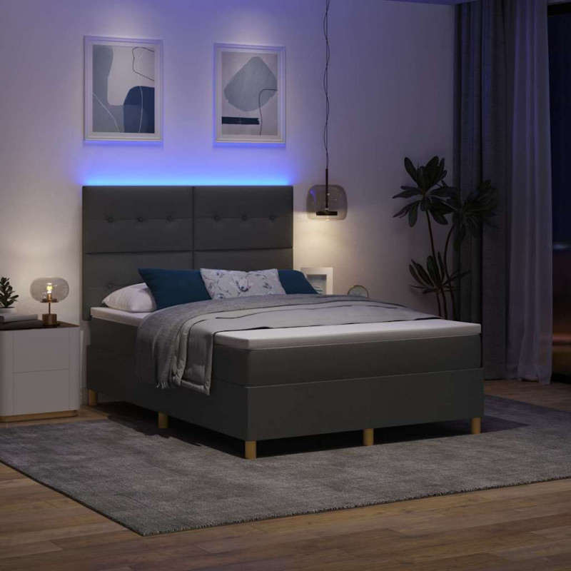 Łóżko z sprężyną LED Ciemnoszary 140 x 200 cm tkanina